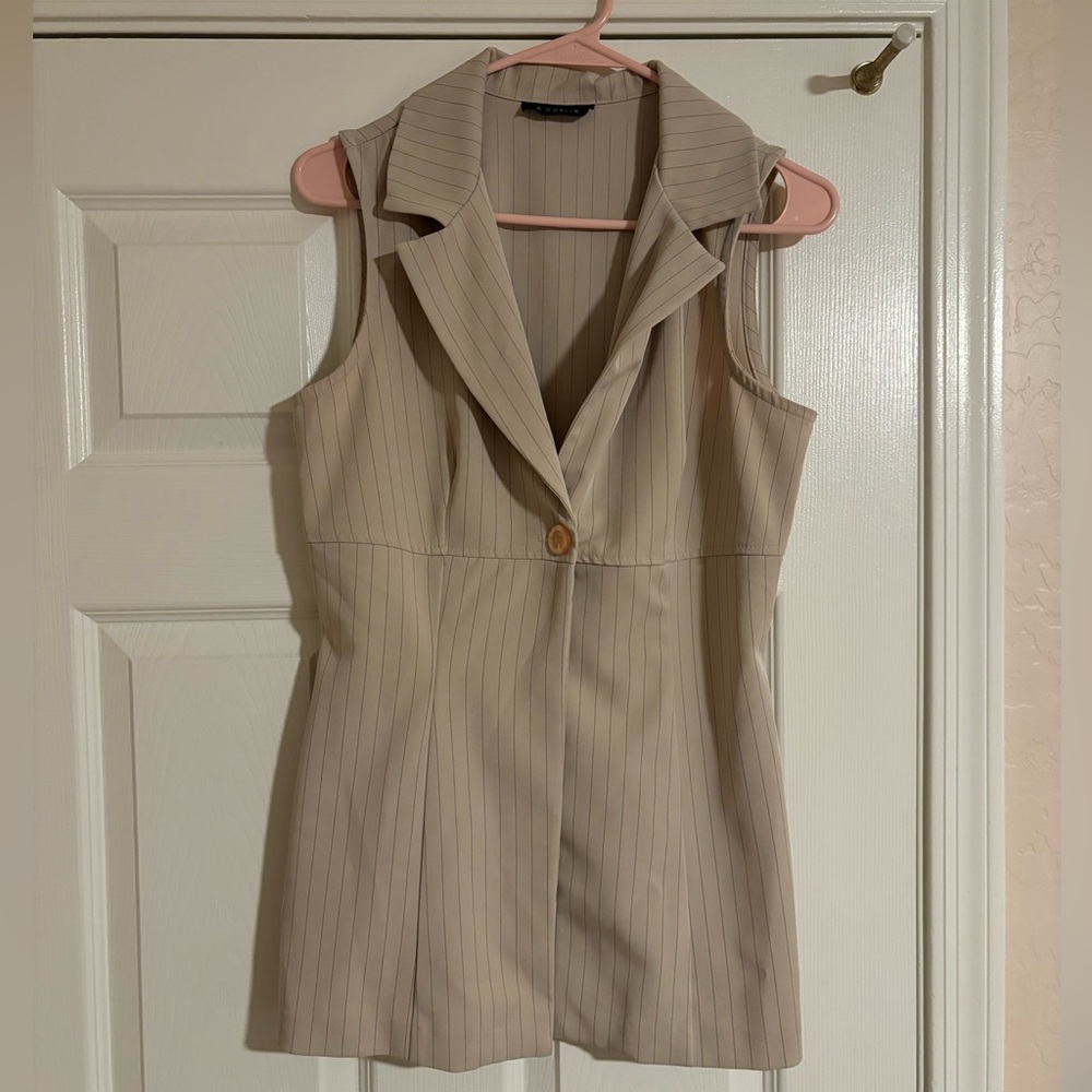 B Darlin Pinstripe Waistcoat Collared sleeveless Top